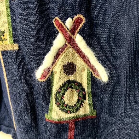 VTG Christopher & Banks Women's Small Navy Hand Embroidered Christmas Cardigan - Picture 10 of 12